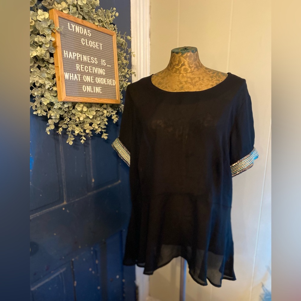Black Peplum Blouse with Beaded Detail